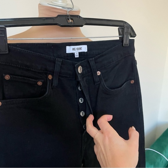 RE/DONE Black Noir Rip Knee 70's Stove Pipe High Rise Straight Leg Jeans EUC 26 - Picture 7 of 12